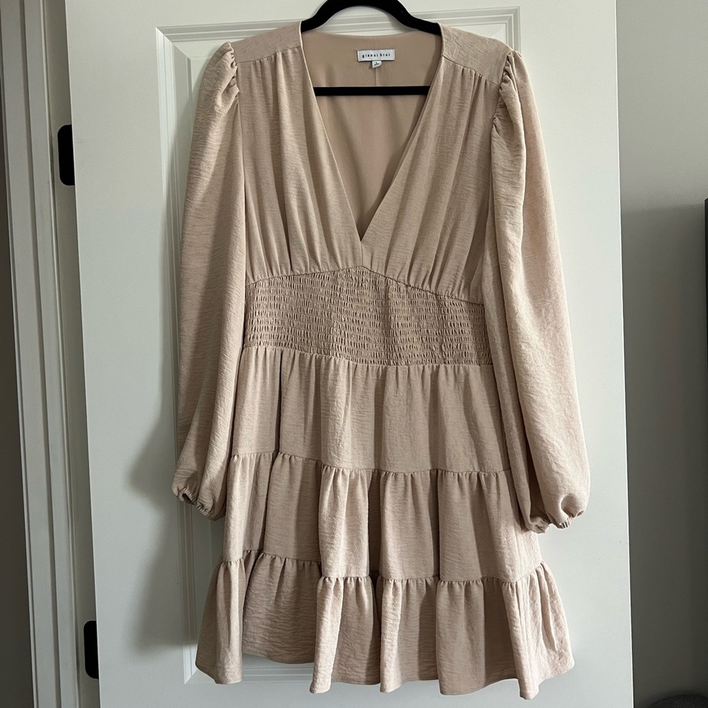Gianni Bini Tan Long Sleeve V-Neck Sundress